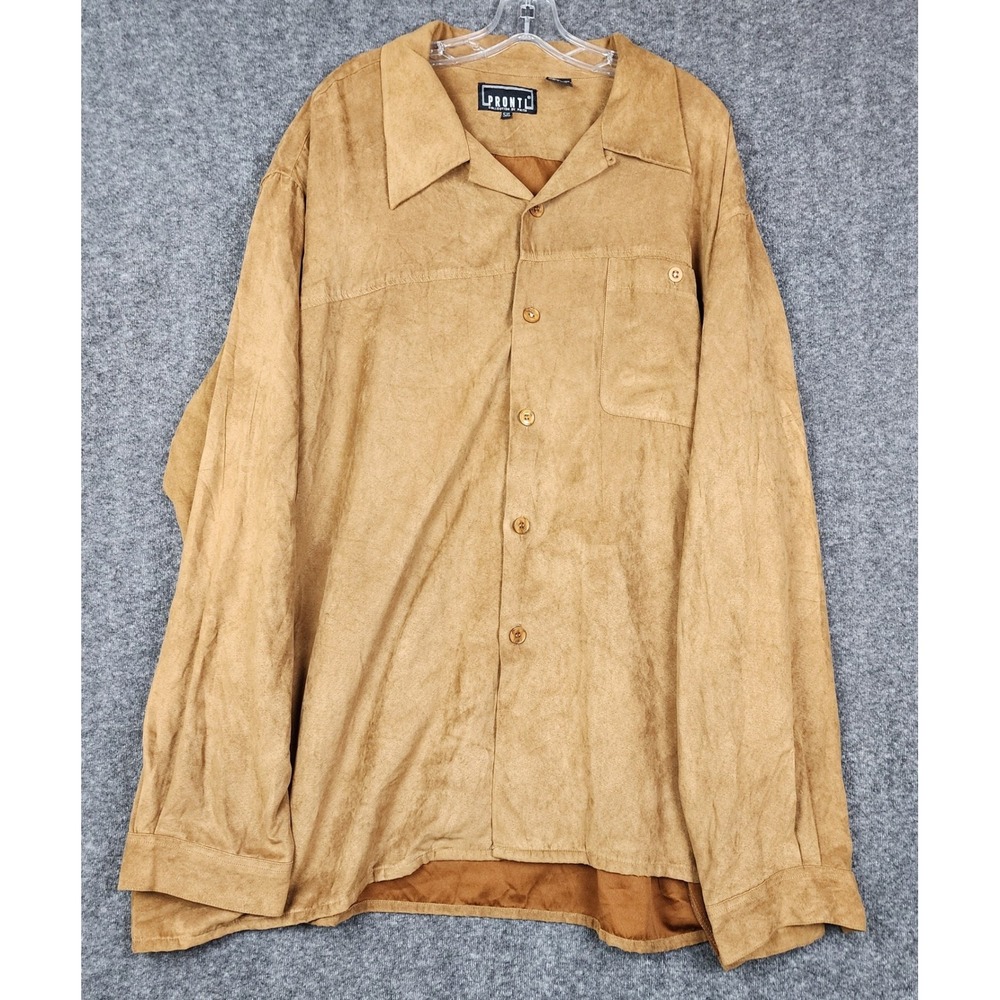 Pronti Micro Suede 2 Piece Shirt and Pants Set Mens 5XL 50 Camel Tan Long Sleeve